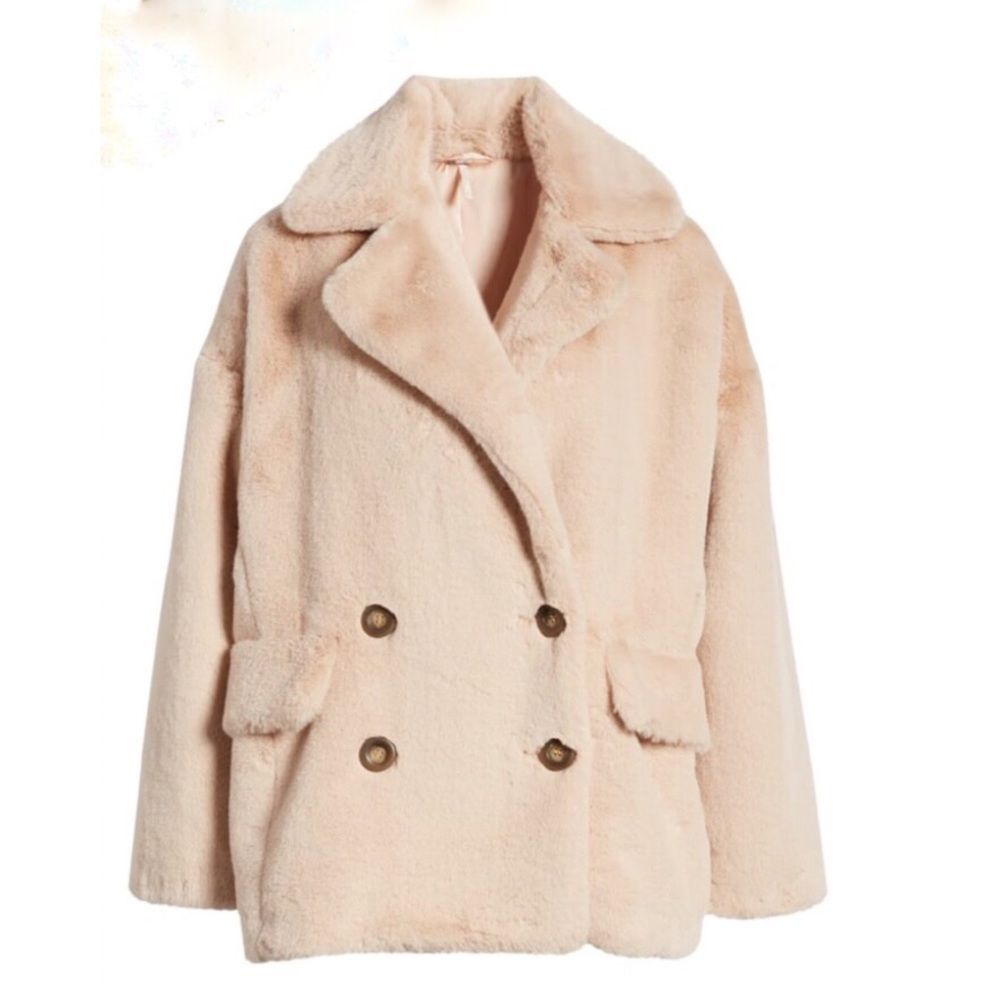 FREE People Kate Faux Fur Coat Jacket In Apricot - Picture 9 of 15